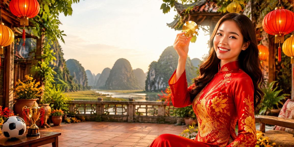 Đèn lồng truyền thống Hội An lung linh về đêm bên cạnh dòng chữ thể thao