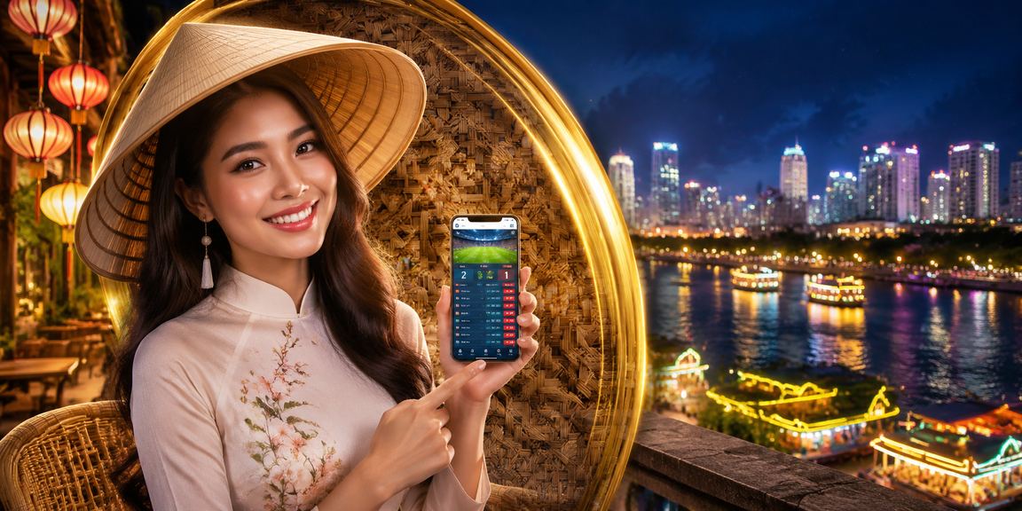 Người phụ nữ đội nón lá vùng đồng bằng sông Cửu Long sử dụng ứng dụng casino trên điện thoại