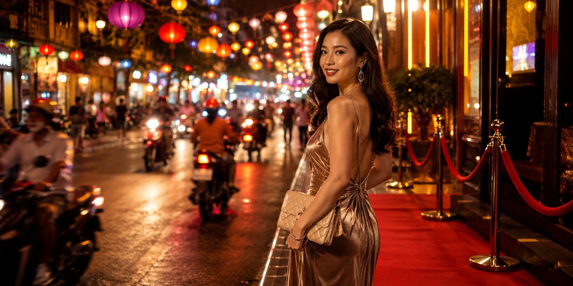 Không gian casino hiện đại tại Việt Nam với ánh đèn lung linh và bàn chơi trực tuyến